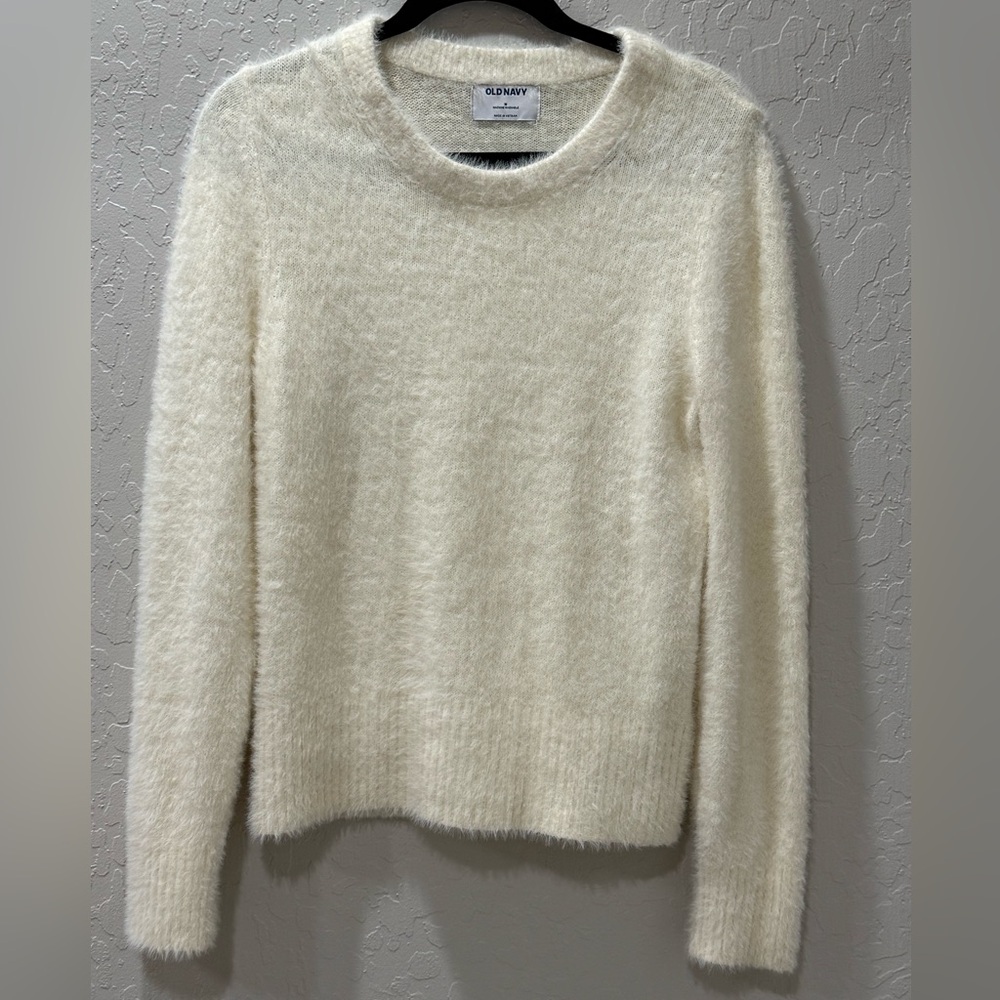 Old Navy Cream Fuzzy Crew Neck Sweater